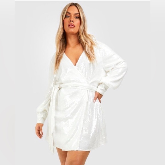 Boohoo Dresses & Skirts - Boohoo White Sequin Wrap Dress